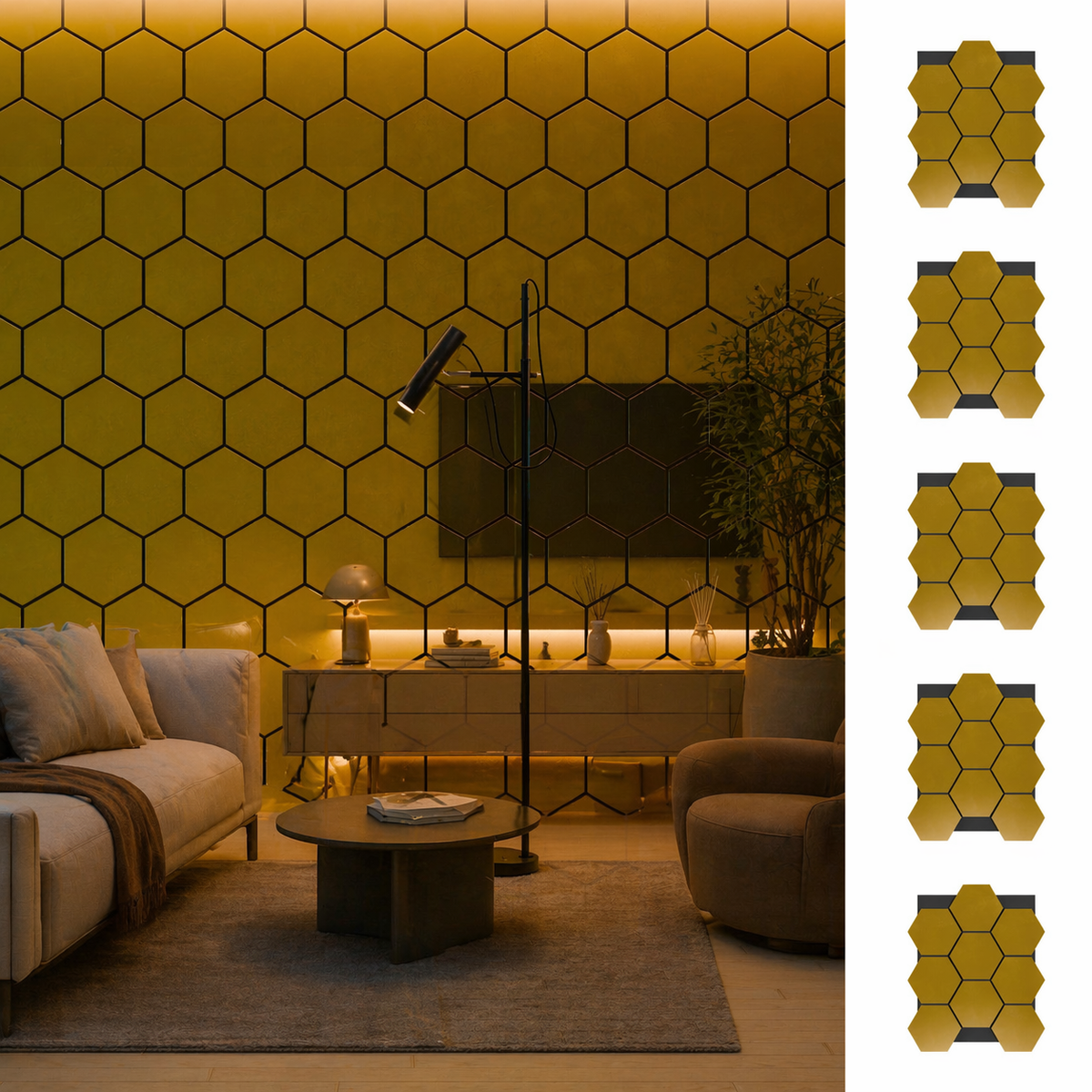 Panneau acoustique hexagonal miroir or 75,9 x 62,1 cm - 18 mm - lot de 5