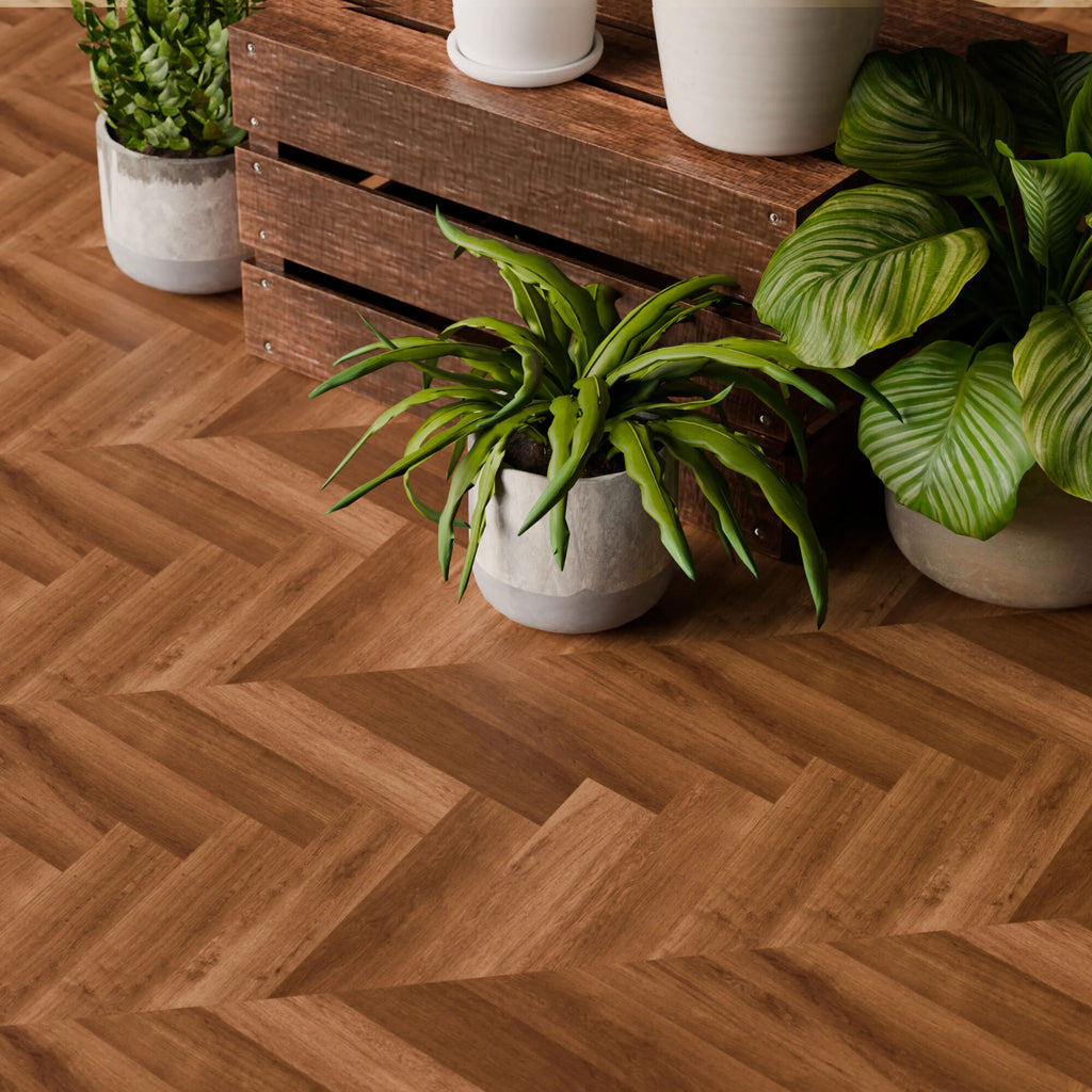 Parquet chevron PVC clipsable bois foncé - 122 x 45 cm - 4 mm