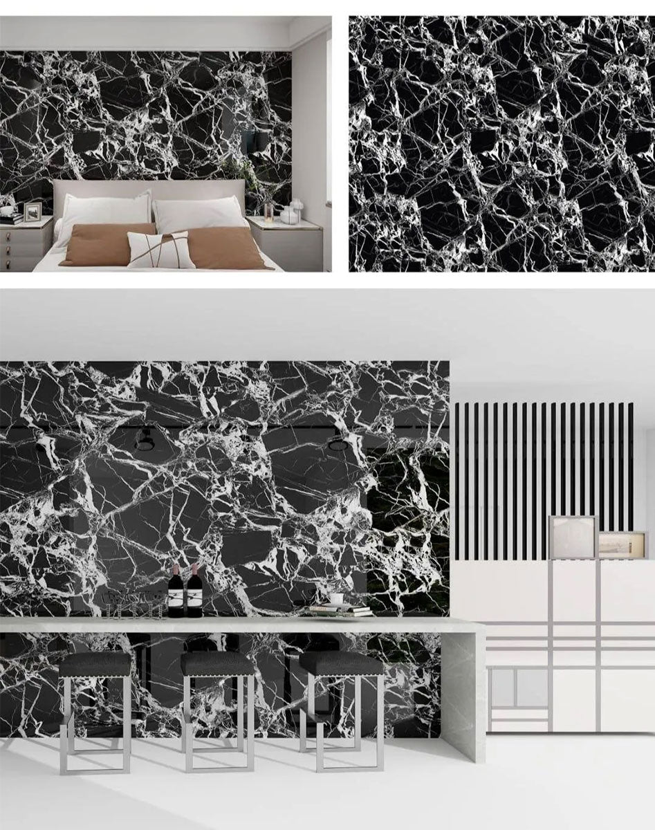 Crédence adhésive marbre noir veines blanches 250 x 120 cm - 3 m²