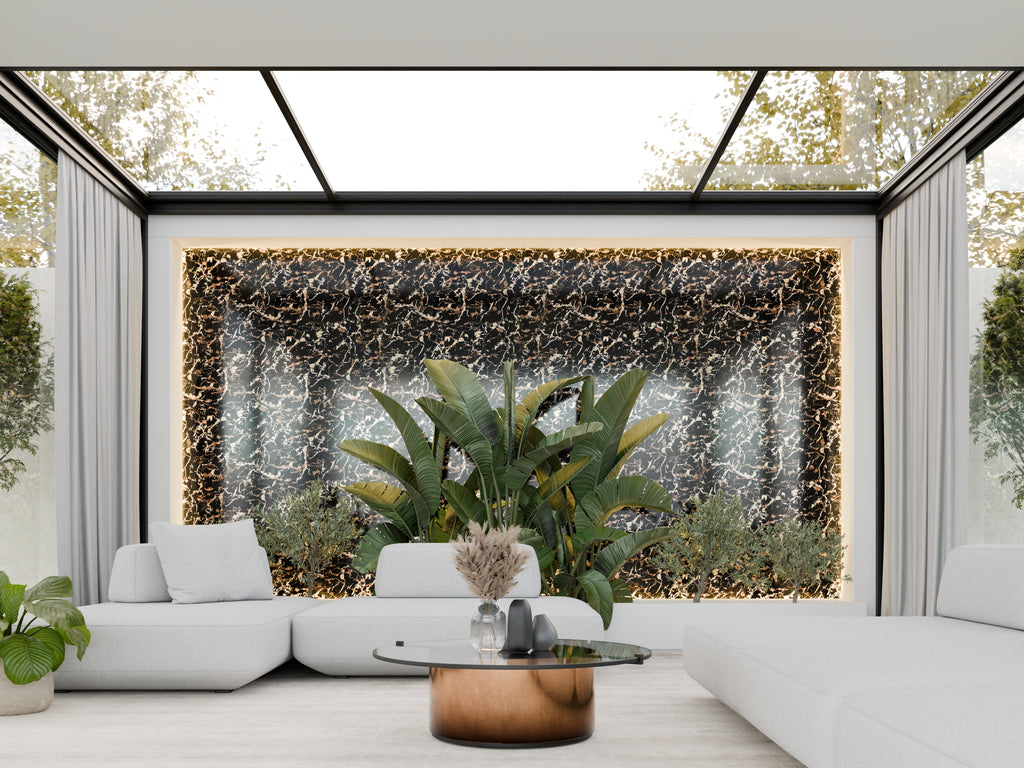 Panneau PVC effet marbre noir et or 250 x 120 cm - étanche