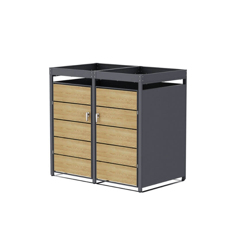 Mülltonnenbox Eiche 2 Behälter mit Pflanzkasten - 132 cm