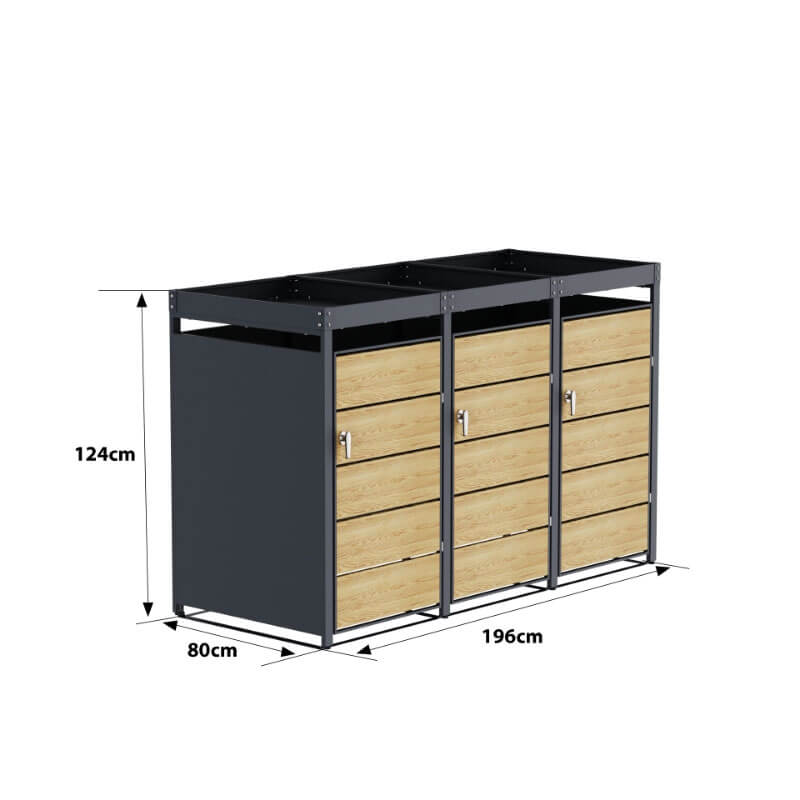 Cache poubelle bois chêne 3 bacs avec jardinière - 196 cm