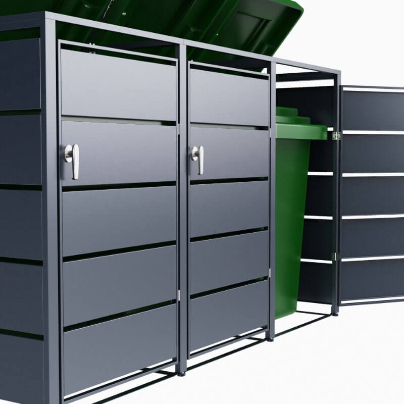 Cache poubelle extérieur 3 bacs - métal anthracite - 196 cm