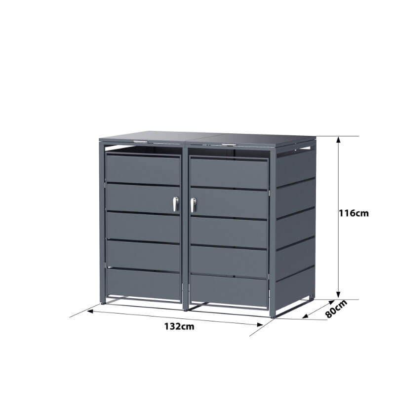 Mülltonnenbox für 2 Tonnen – Metall anthrazit – 132 cm