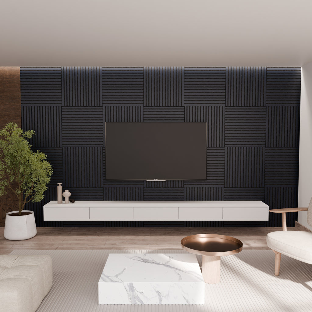 Panneau acoustique mural noir 60 x 60 cm - dalle modulaire - lot de 4