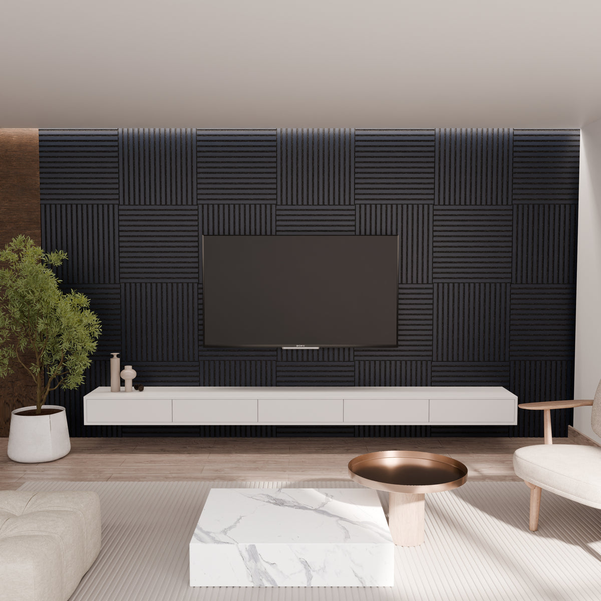 Panneau acoustique mural noir 60 x 60 cm - dalle modulaire - lot de 4