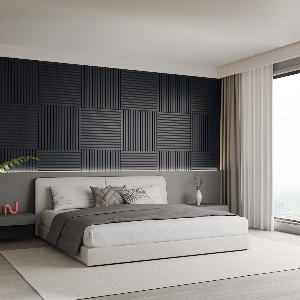 Panneau acoustique mural noir 60 x 60 cm - dalle modulaire - lot de 4