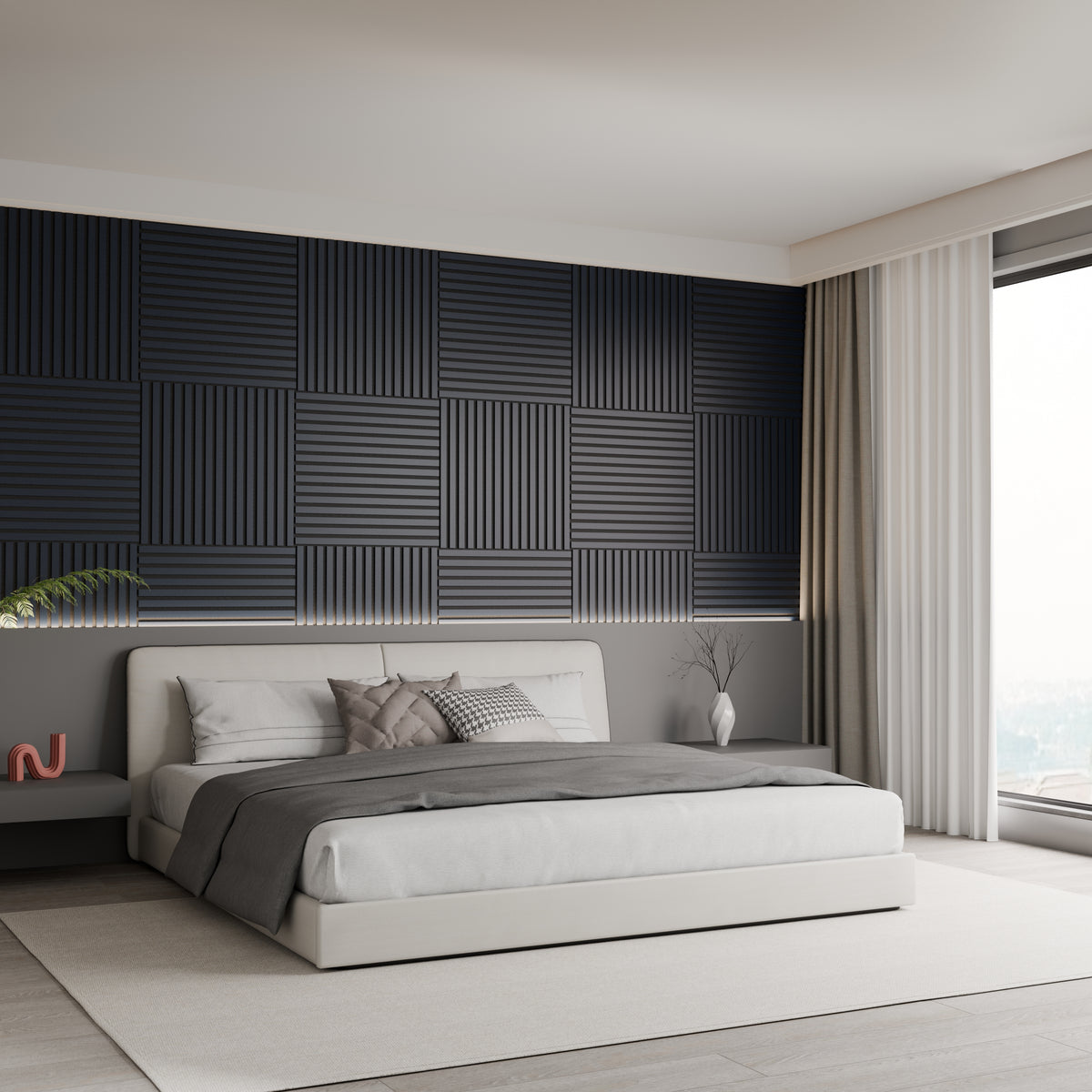 Panneau acoustique mural noir 60 x 60 cm - dalle modulaire - lot de 4