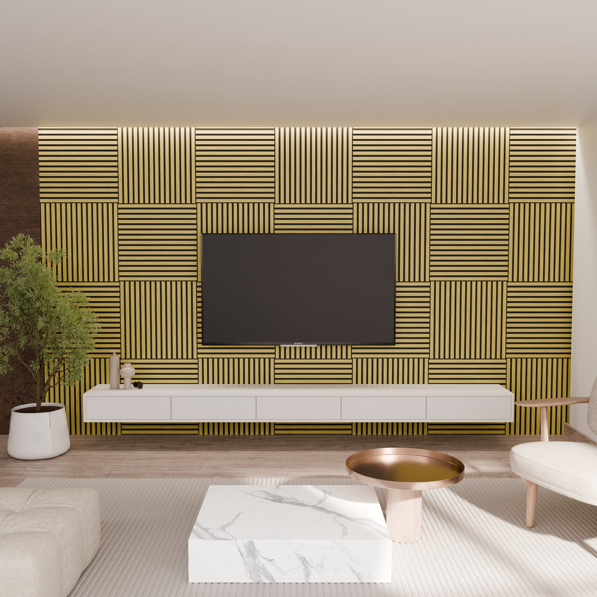 Panneau acoustique mural chêne 60 x 60 cm - dalle modulaire - lot de 4