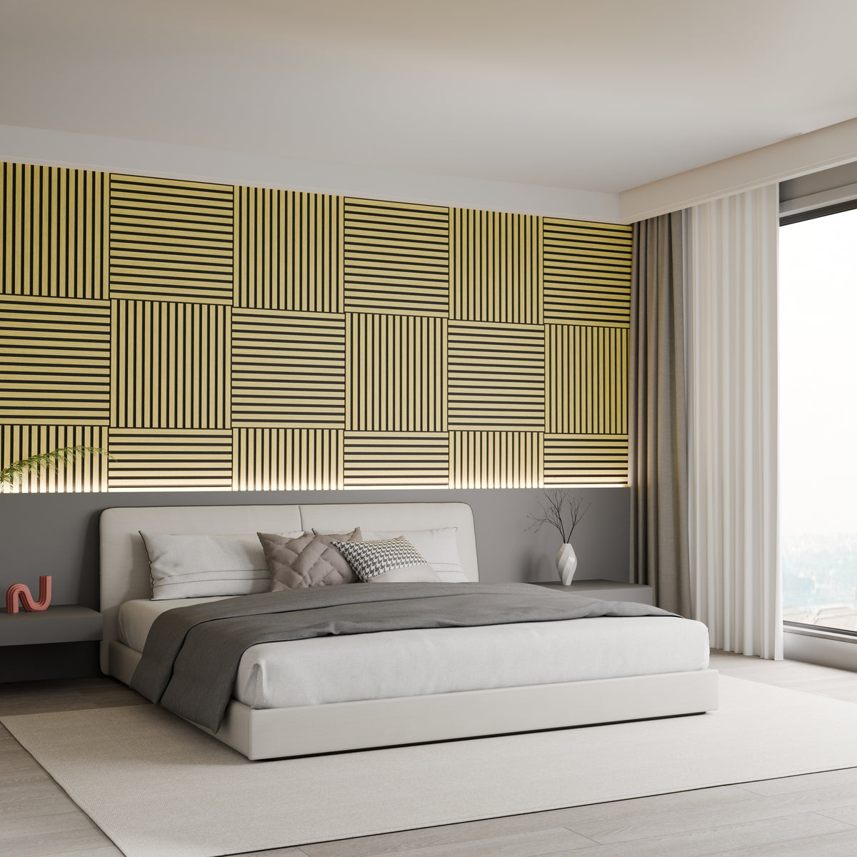 Panneau acoustique mural chêne 60 x 60 cm - dalle modulaire - lot de 4