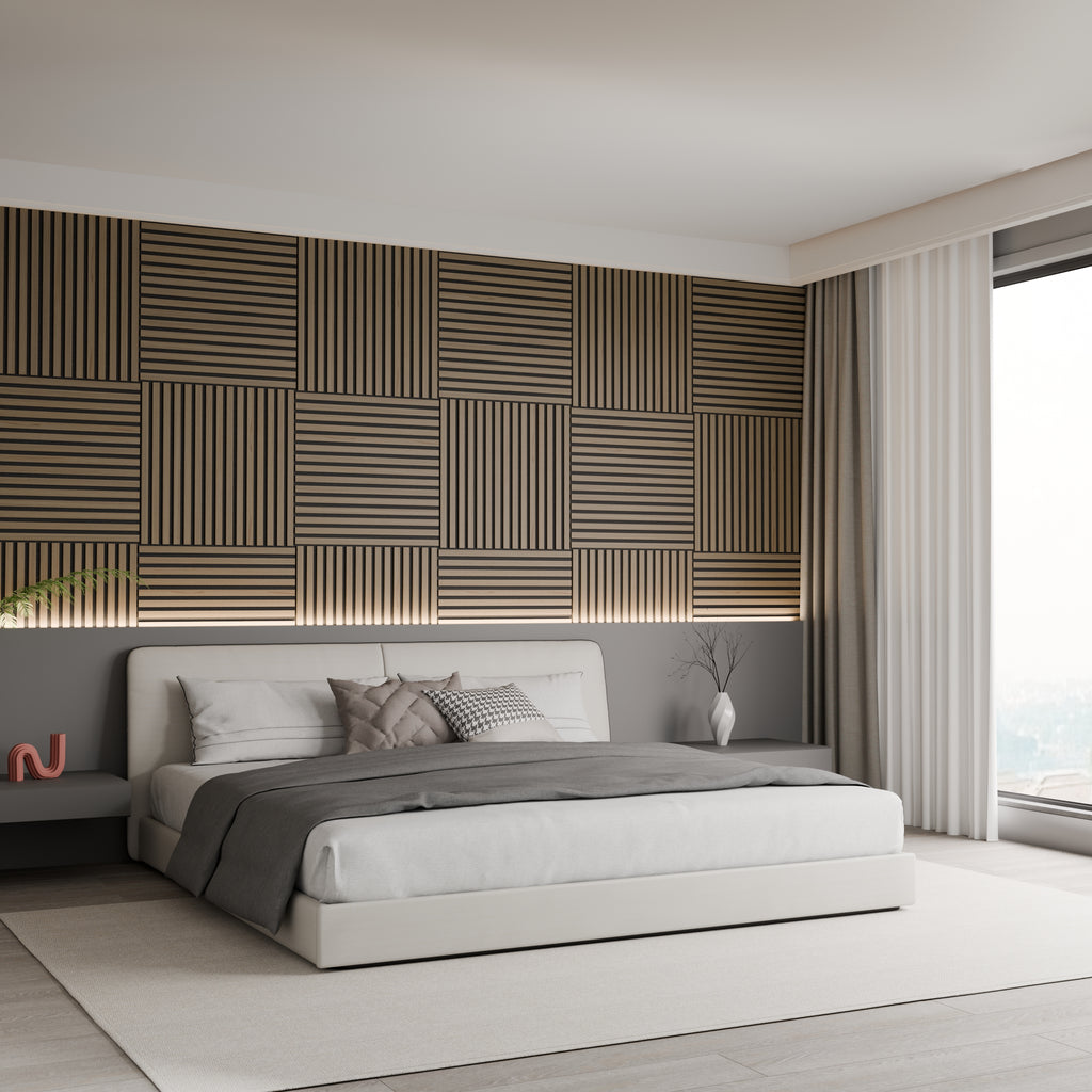 Panneau acoustique mural noyer 60 x 60 cm - dalle modulaire - lot de 4