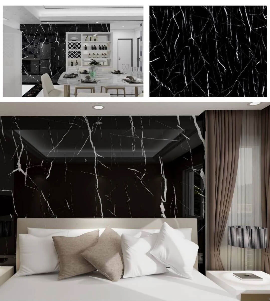 Crédence adhésive effet marbre noir 250 x 120 cm - 3 m²