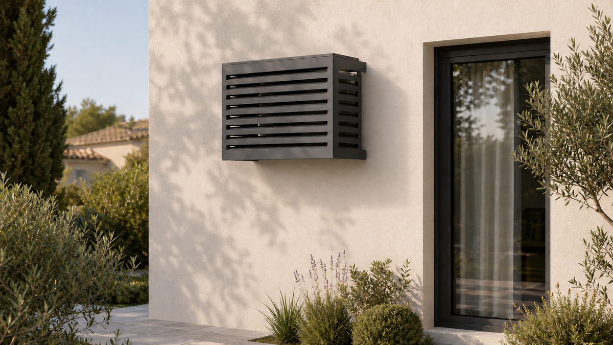 Cache clim et pompe à chaleur en aluminium gris anthracite RAL 7016