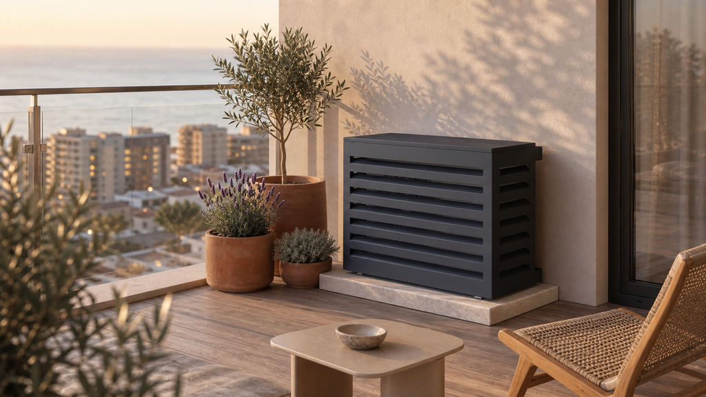 Klimaat- en warmtepompafdekking in antracietgrijs aluminium RAL 7016