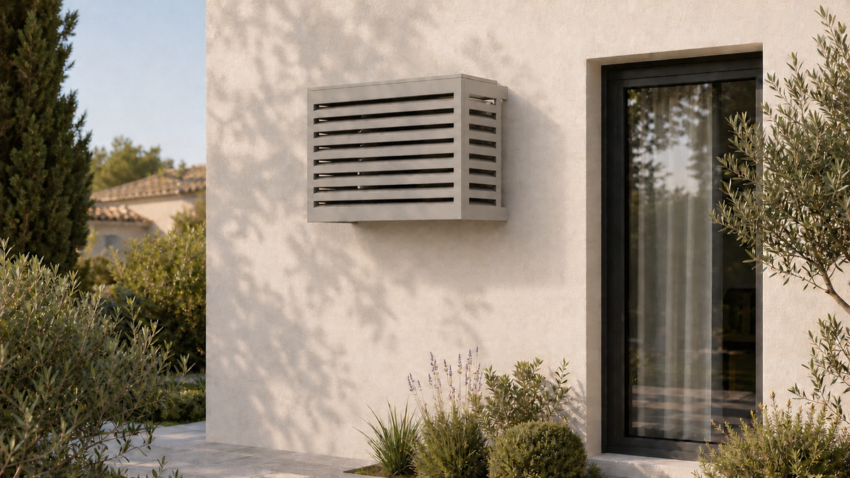 Cache clim et pompe à chaleur en aluminium taupe RAL 9001