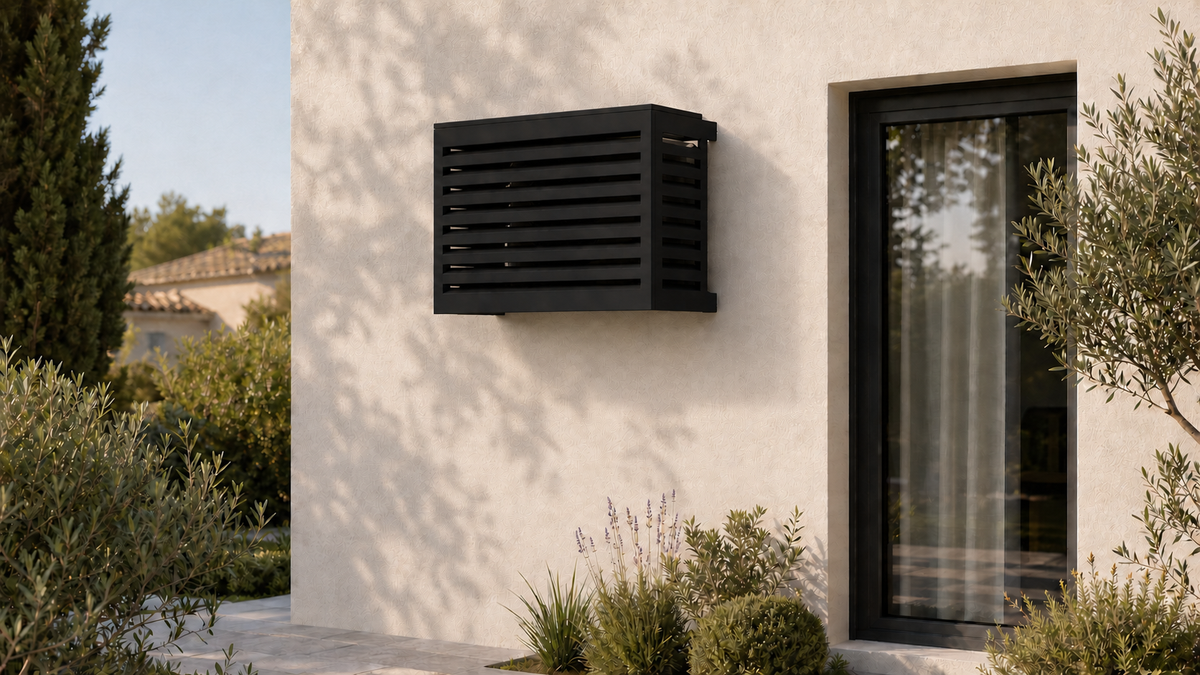 Cache clim et pompe à chaleur en aluminium noir RAL 9005