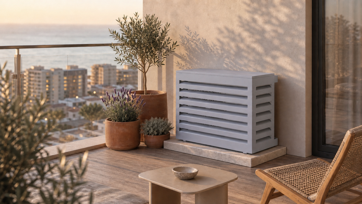 Omkasting voor airco en warmtepomp, wit aluminium RAL 9016