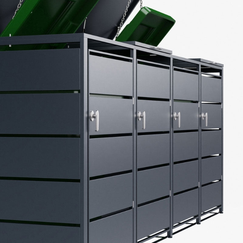 Cache poubelle extérieur 4 bacs - métal anthracite - 260 cm