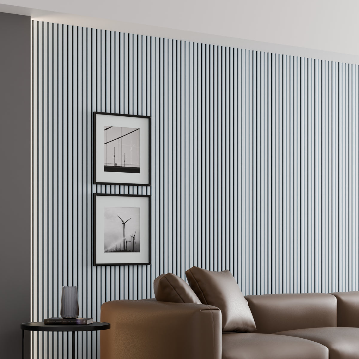 Panneau acoustique mural gris aspect cuir 240 x 60 cm - 11 mm - lot de 4