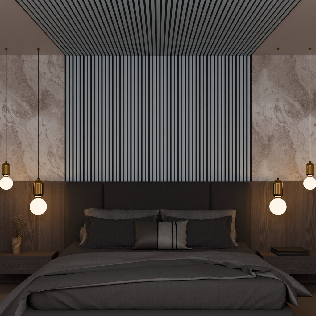 Panneau acoustique mural gris aspect cuir 240 x 60 cm - 11 mm - lot de 4
