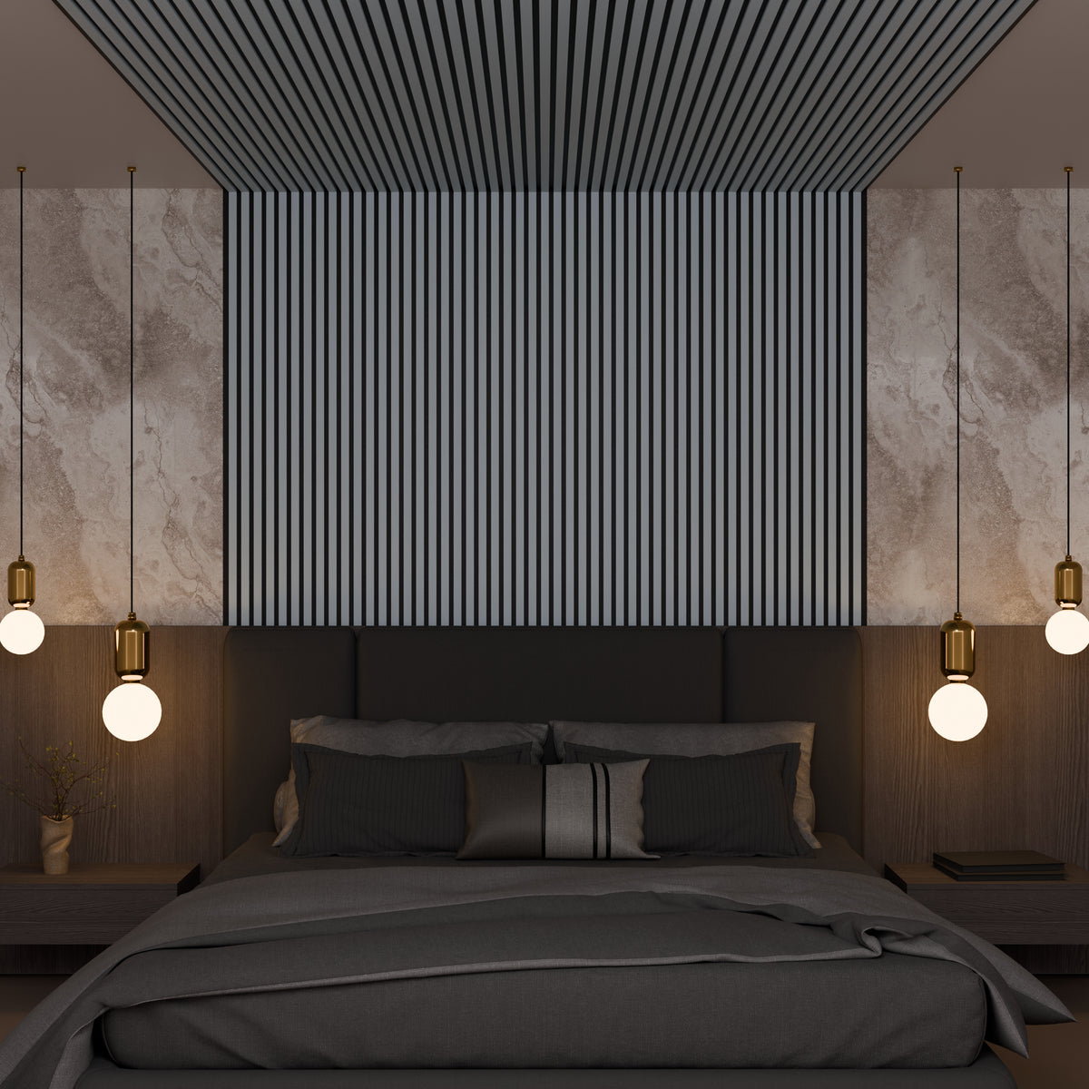 Panneau acoustique mural gris aspect cuir 240 x 60 cm - 11 mm - lot de 4