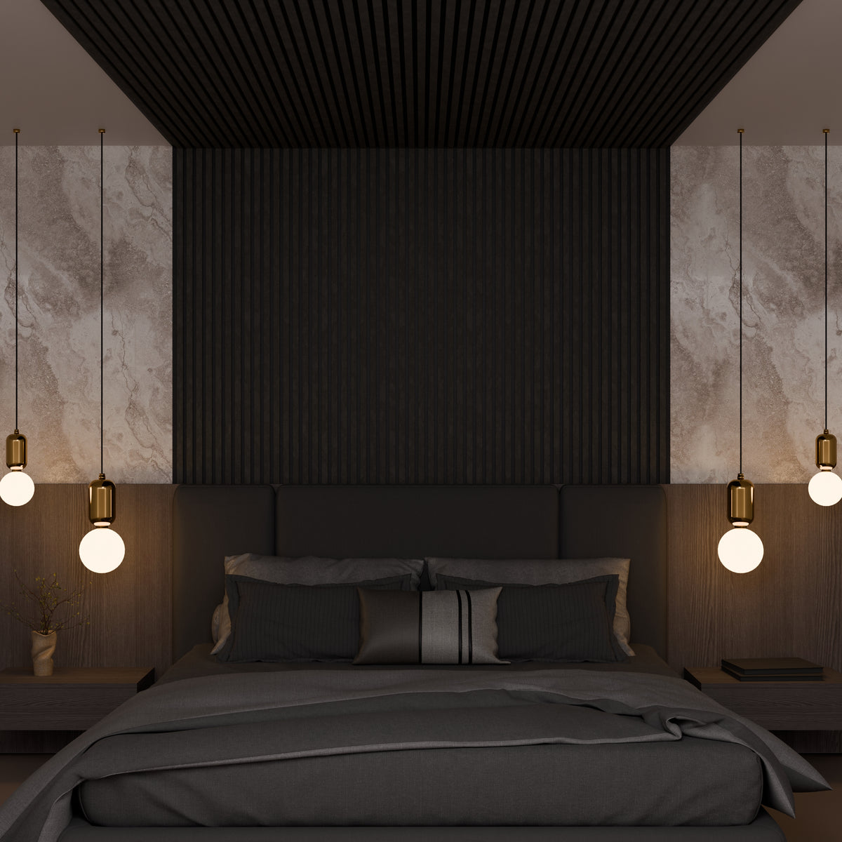 Panneau acoustique mural noir mat 240 x 60 cm - 11 mm - lot de 4