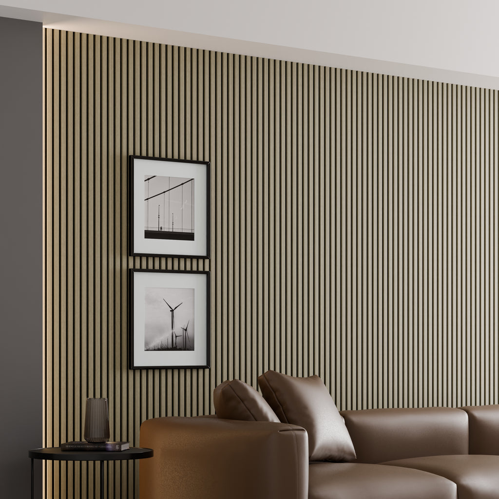 Panneau acoustique - Finition noyer - 240 x 60 cm - Feutrine noire - Épaisseur 11 mm - Lot de 4