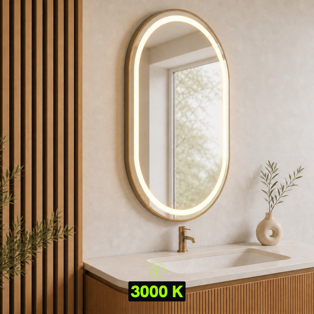 Miroir LED ovale 69x99 cm - Cadre bronze