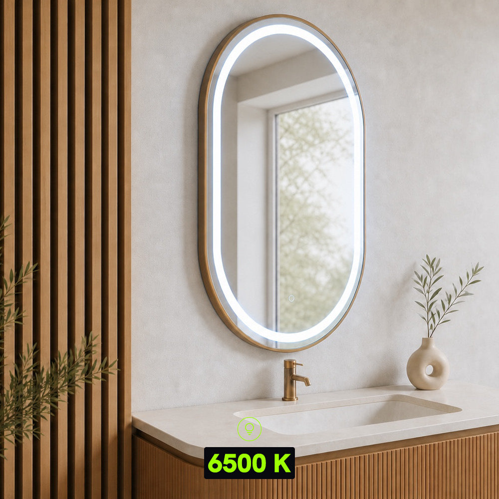 Miroir LED ovale 69x99 cm - Cadre bronze