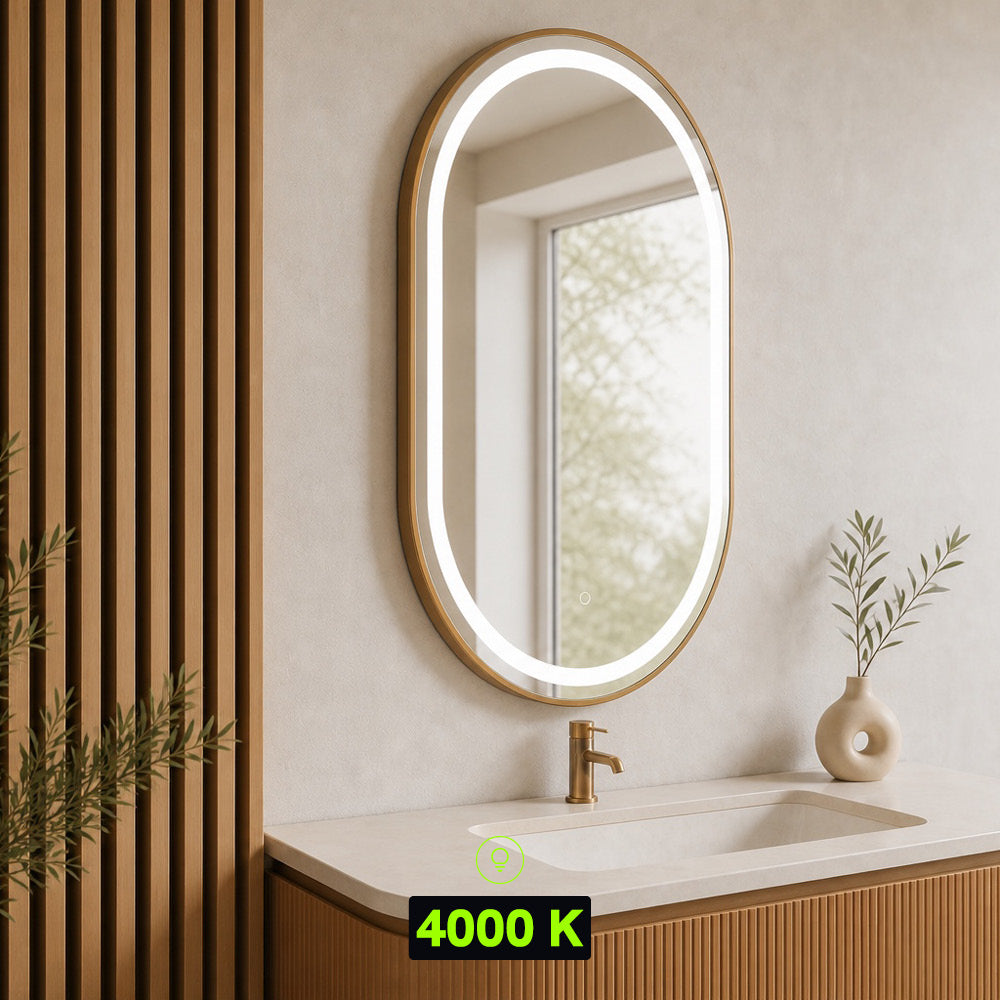 Miroir LED ovale 69x99 cm - Cadre bronze