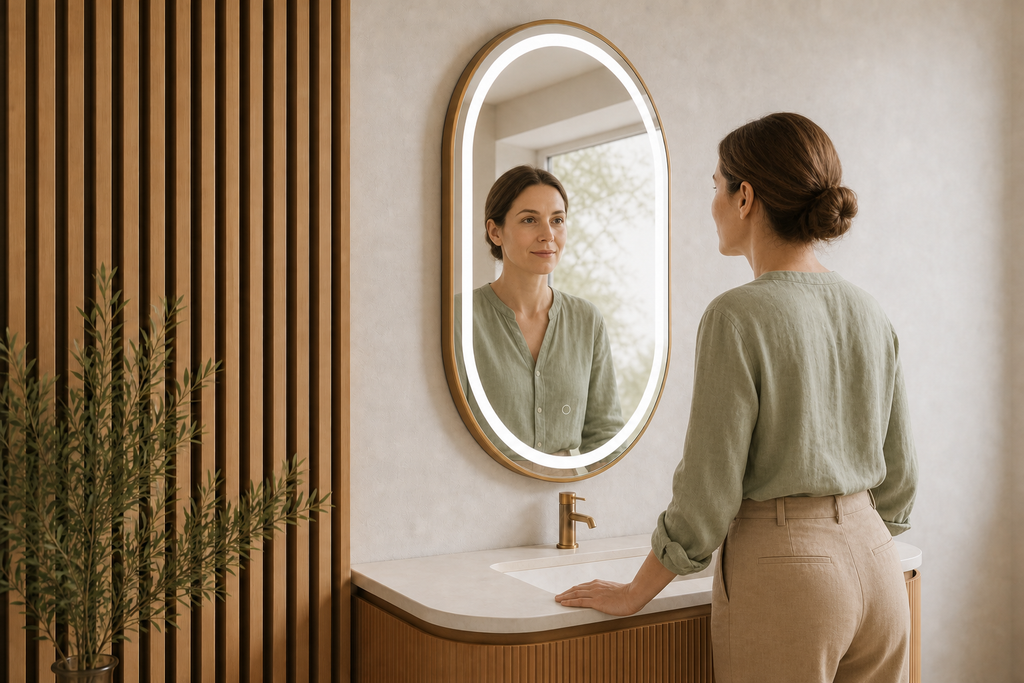 Miroir LED ovale 69x99 cm - Cadre bronze