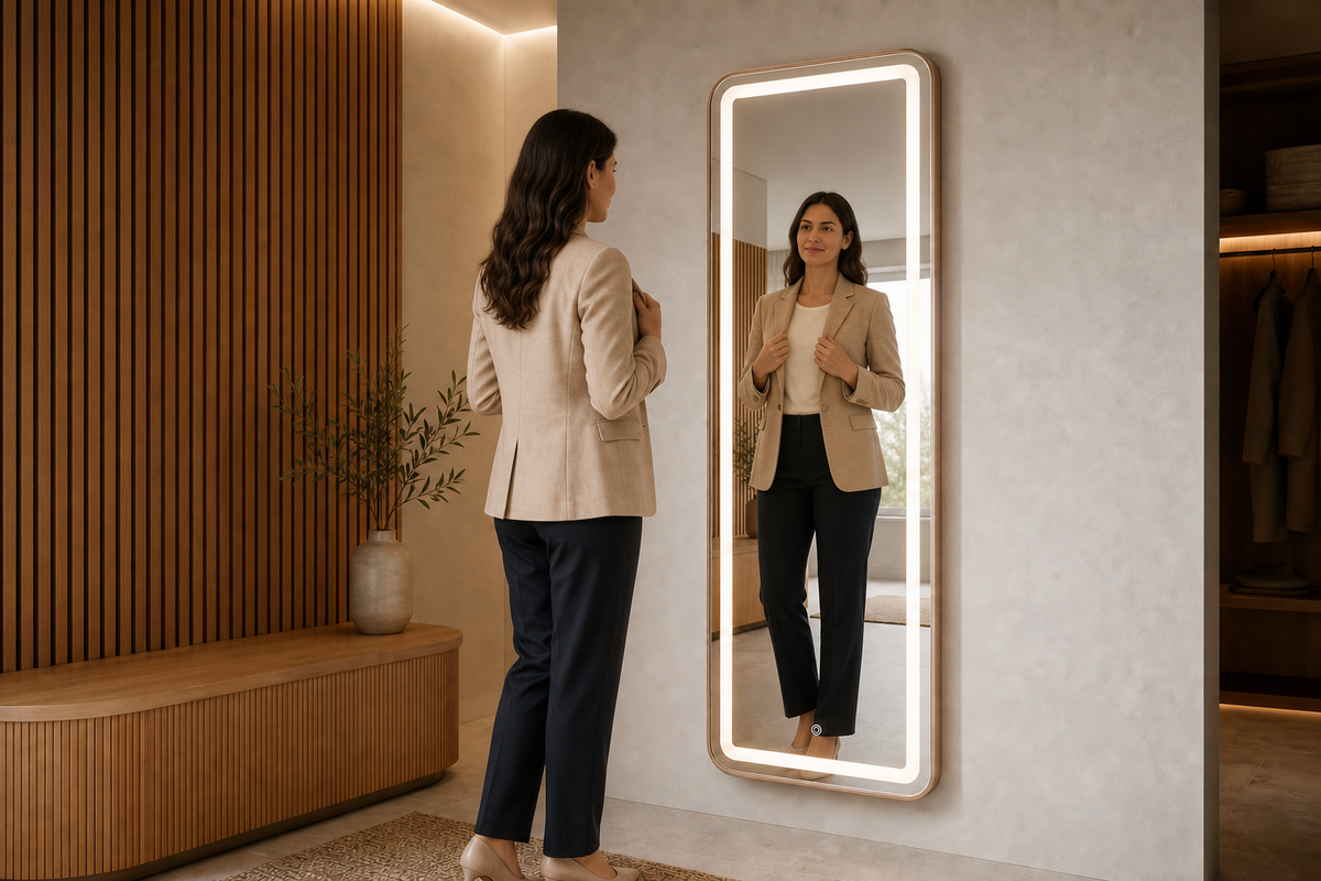 Miroir LED pleine longueur 160x59 cm - Cadre bronze