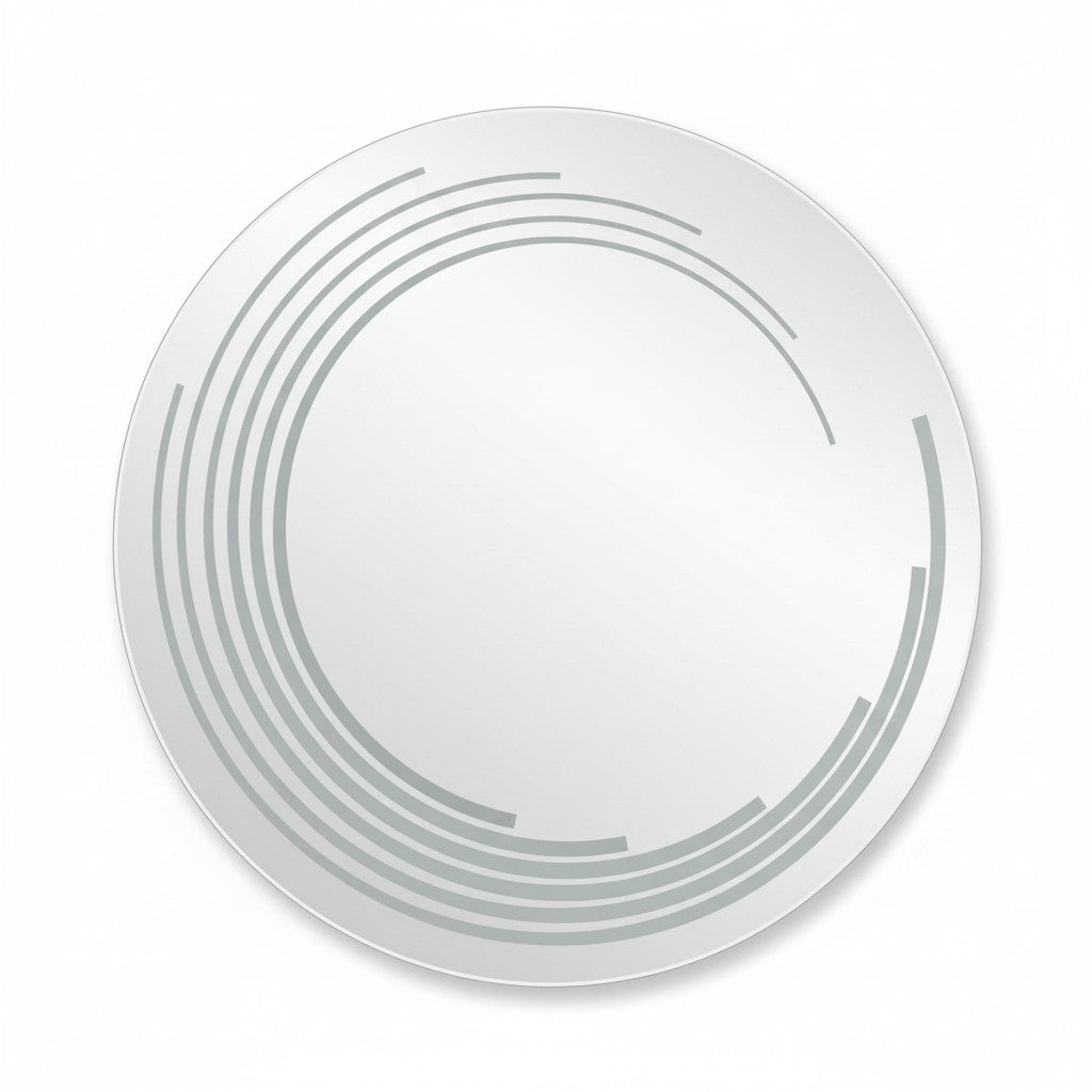 Miroir LED rond 89 cm - Vagues gravées - Cadre noir