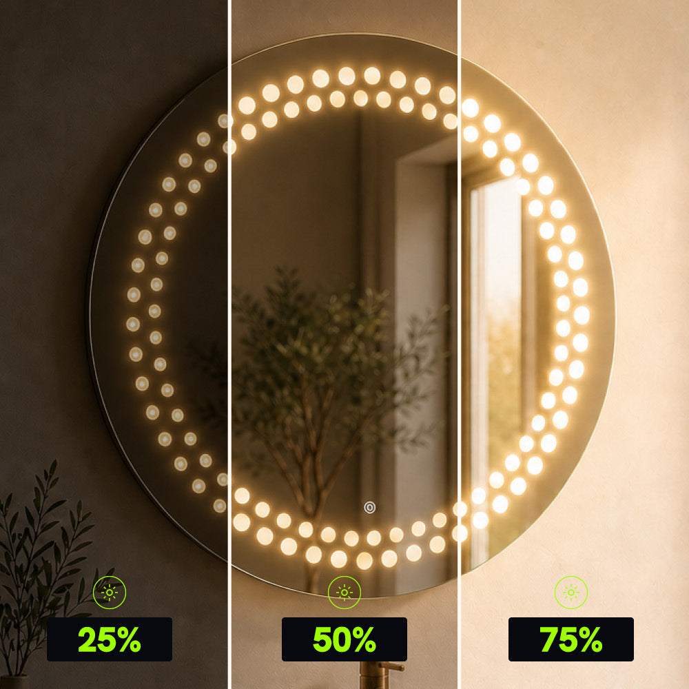 Miroir LED rond 89 cm - Points lumineux - Cadre noir mat