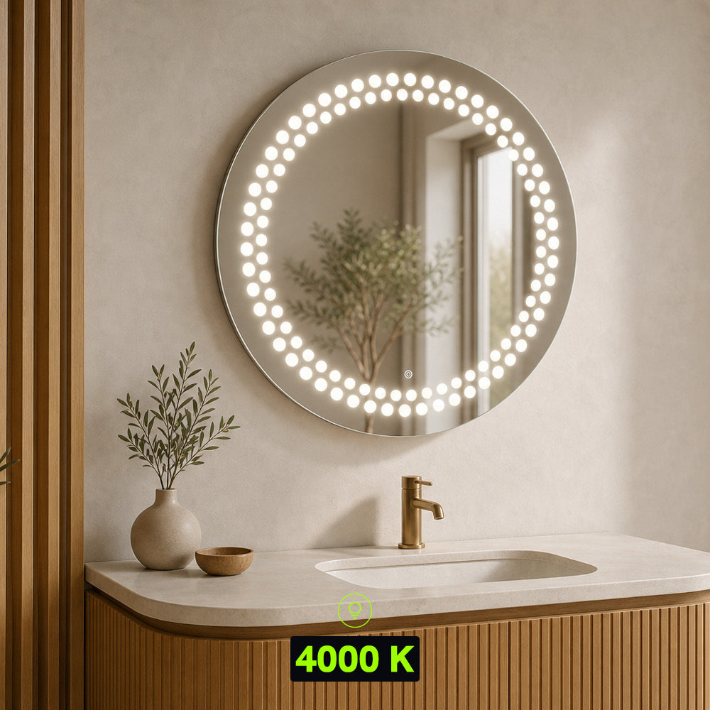 Miroir LED rond 89 cm - Points lumineux - Cadre noir mat