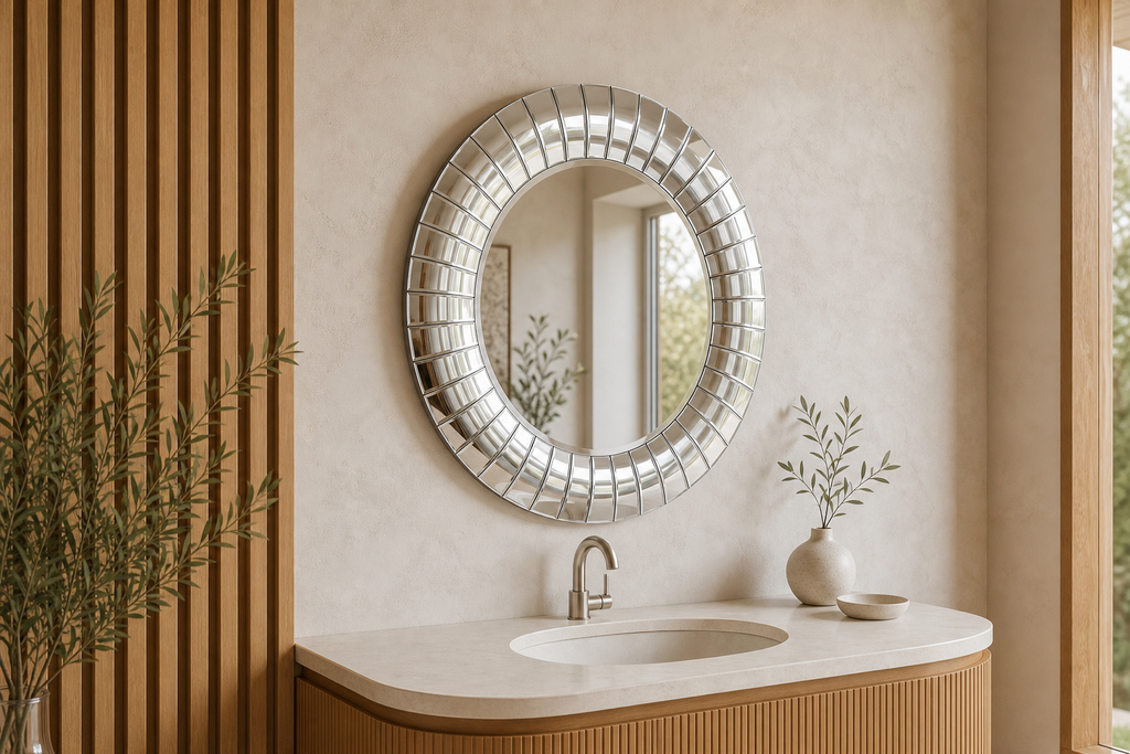 Miroir mural rond 89 cm - Mosaïque argent