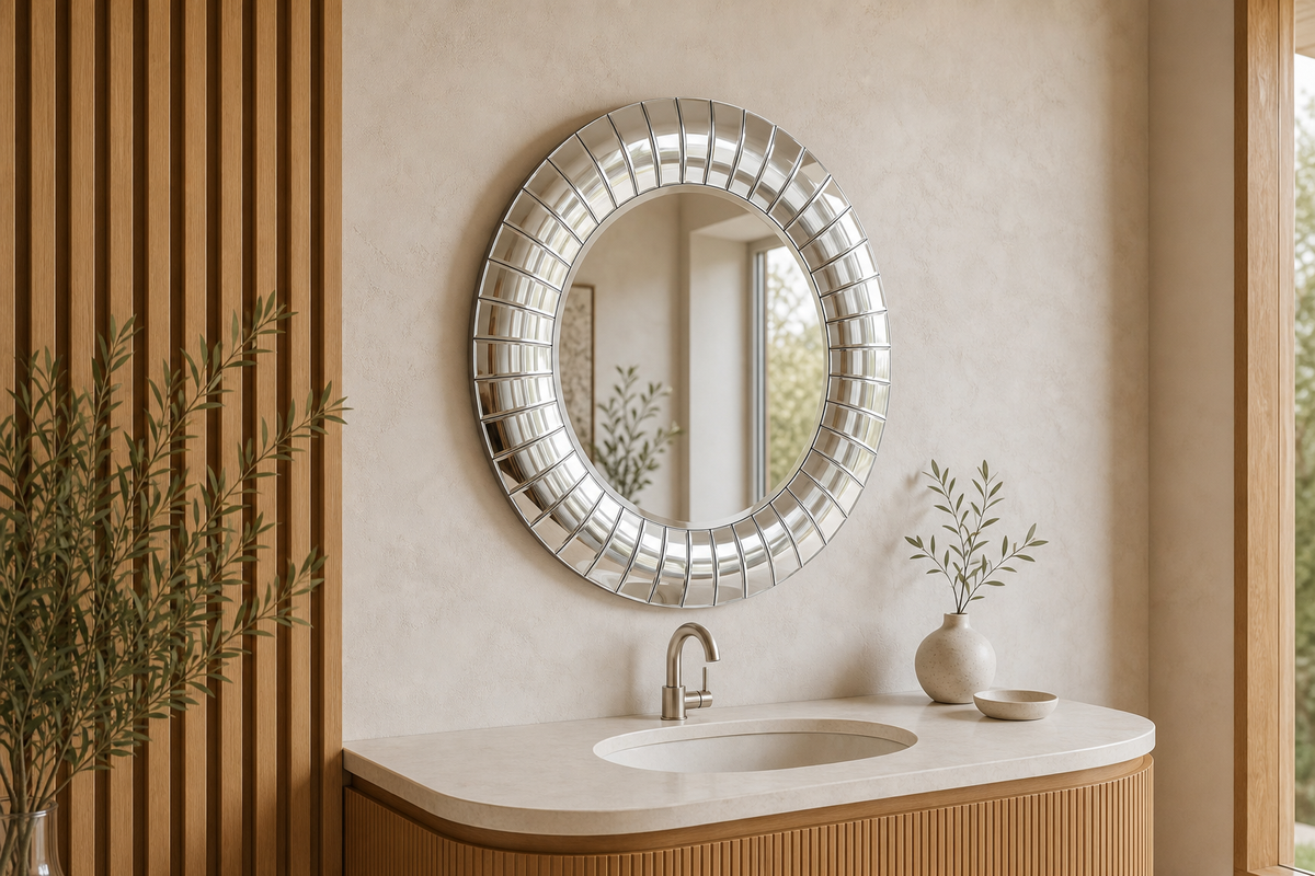 Miroir mural rond 89 cm - Mosaïque argent