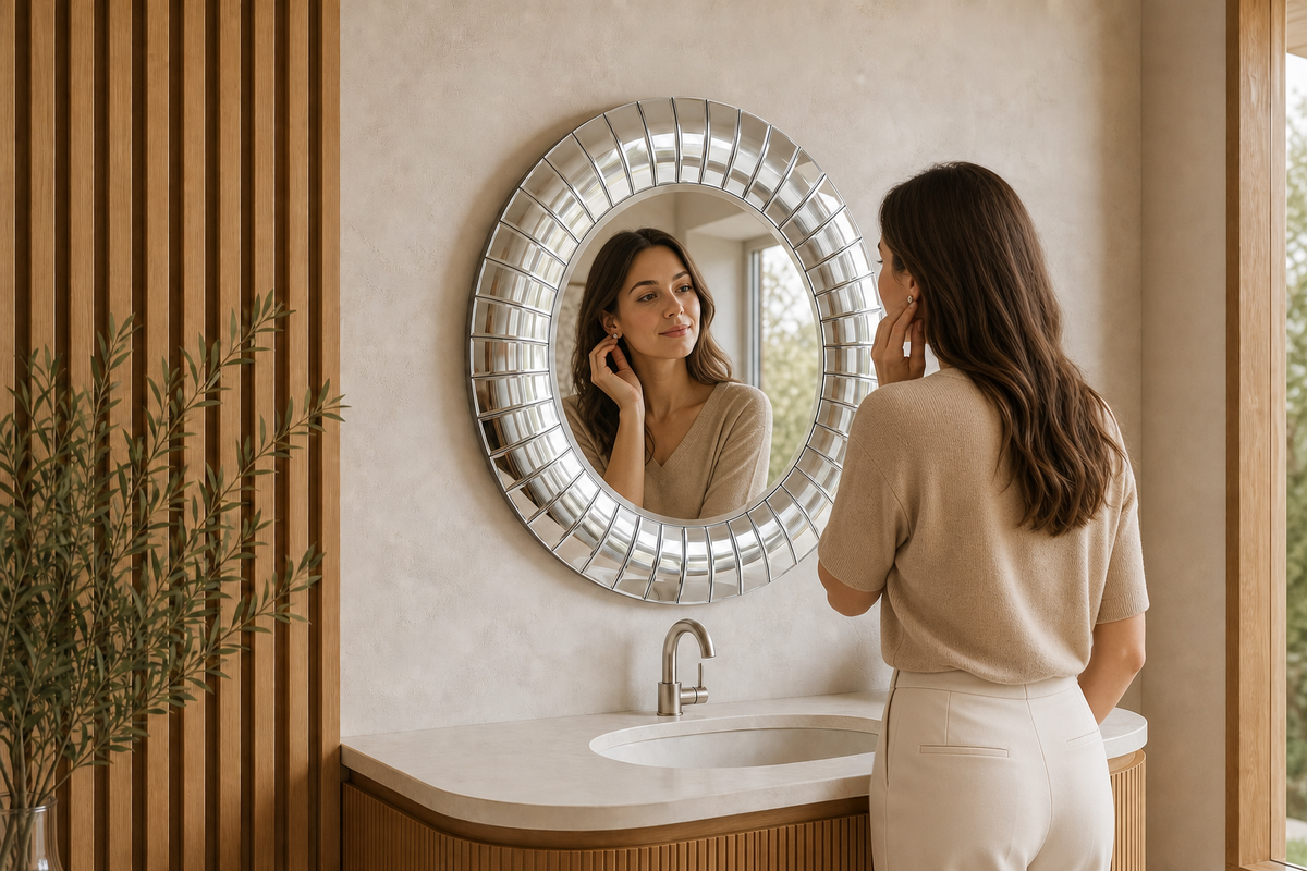 Miroir mural rond 89 cm - Mosaïque argent