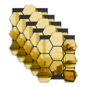 Zeshoekig akoestisch wandpaneel met gouden spiegeleffect 75,9 x 62,1 cm - 18 mm - set van 5