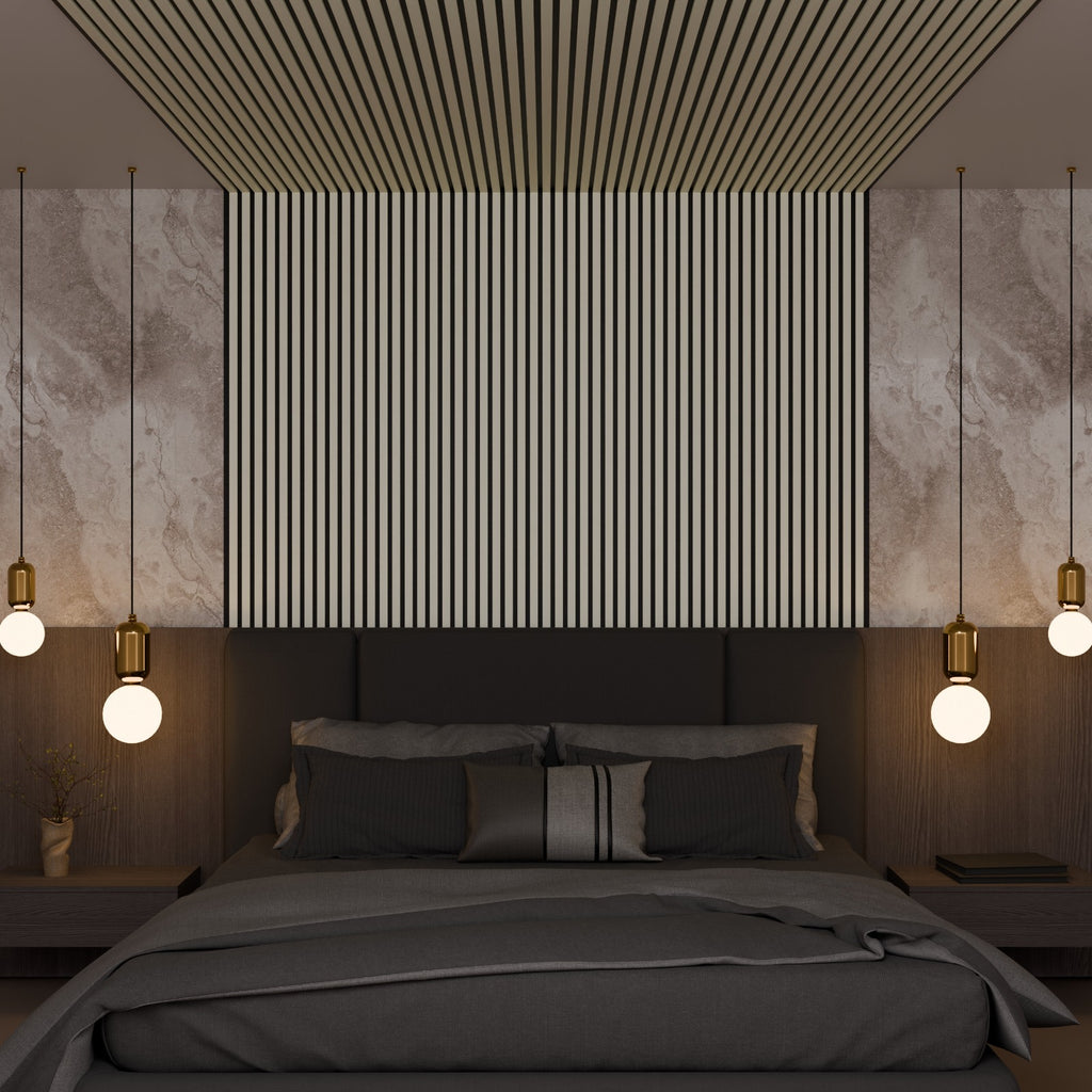 Panneau acoustique mural gris aspect cuir 240 x 60 cm - 21 mm - lot de 2