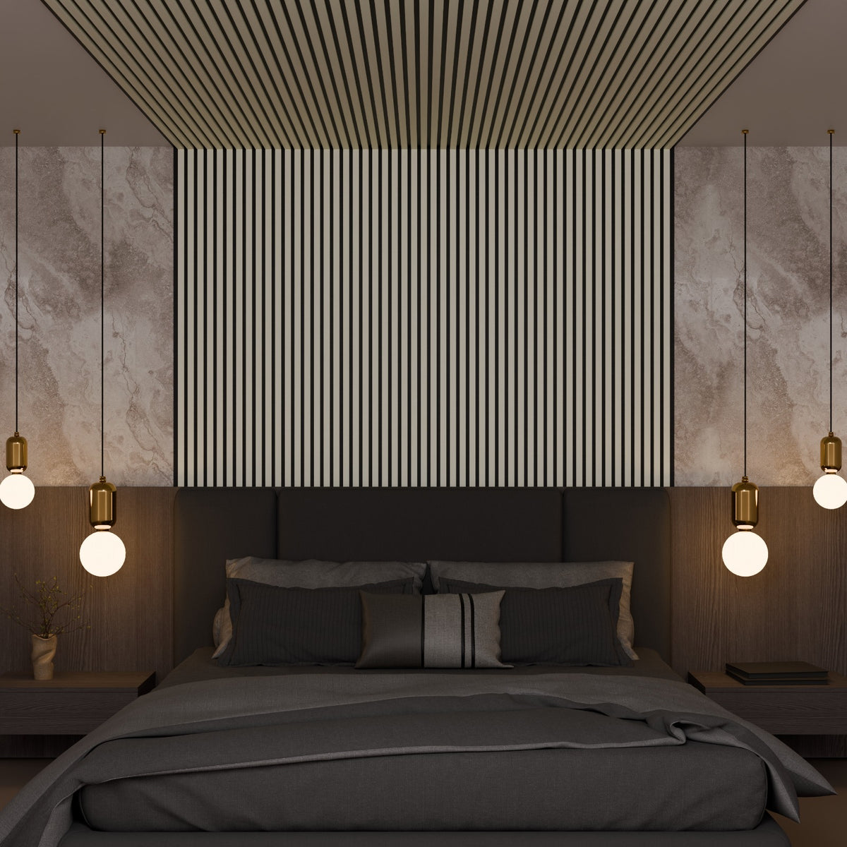 Panneau acoustique mural gris aspect cuir 240 x 60 cm - 21 mm - lot de 2