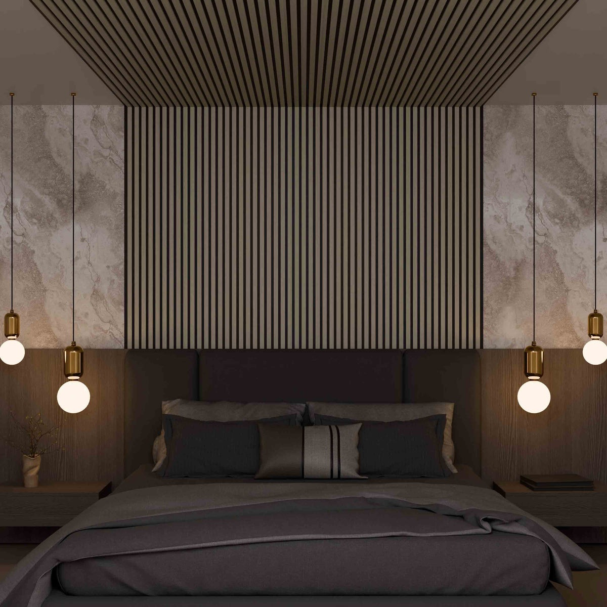 Wand-Akustikpaneel Nussbaum dunkel 240 x 60 cm - 11 mm - 4er-Set