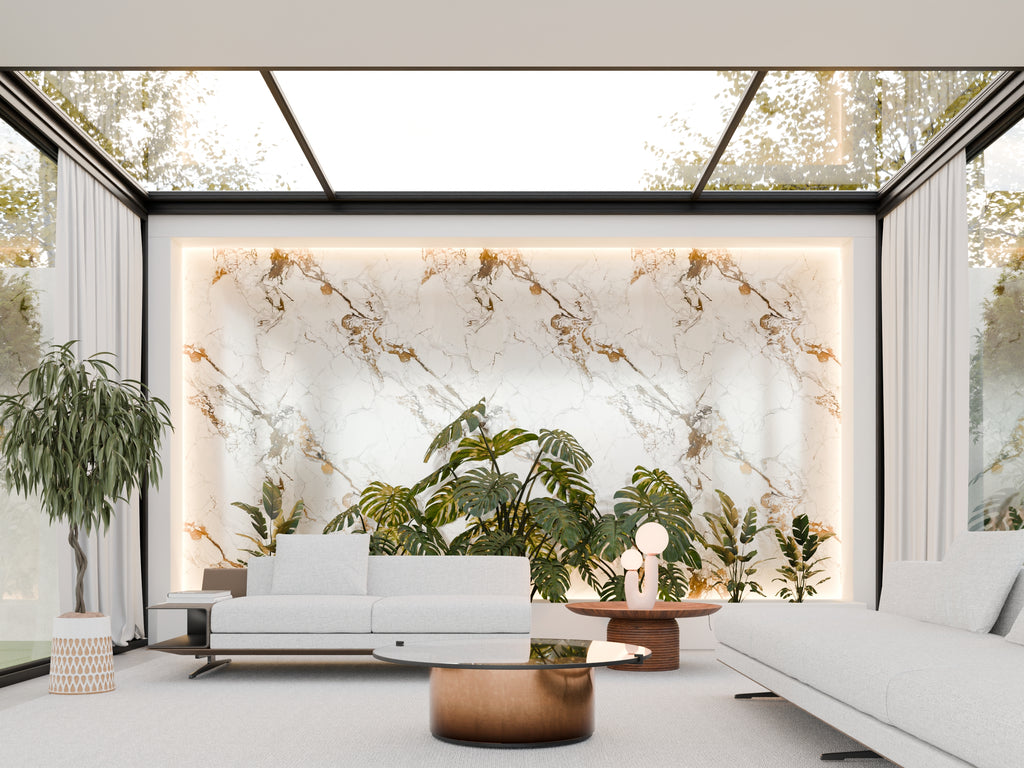 Panneau PVC effet marbre blanc et or 250 x 120 cm - étanche