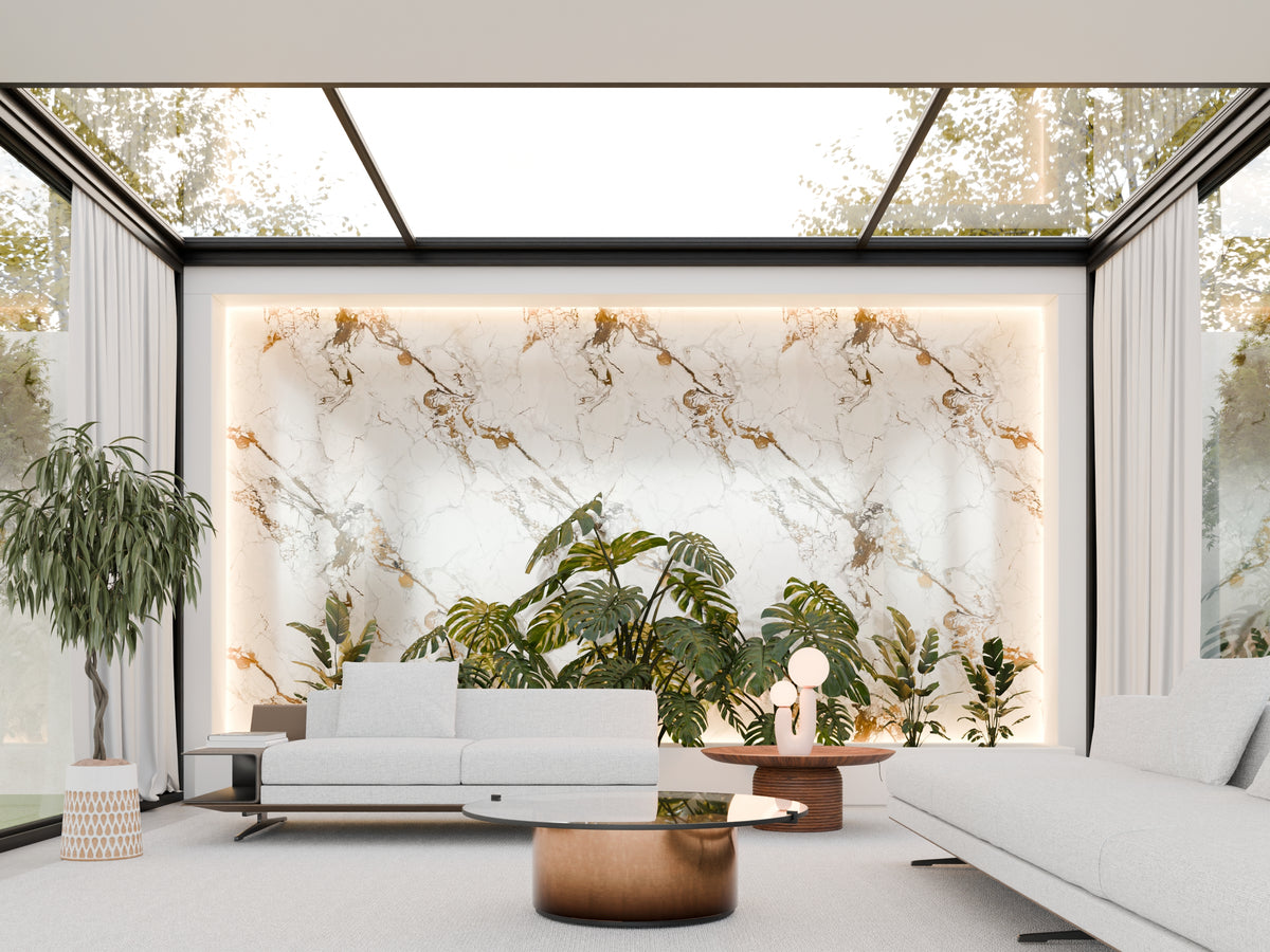 Panneau PVC effet marbre blanc et or 250 x 120 cm - étanche