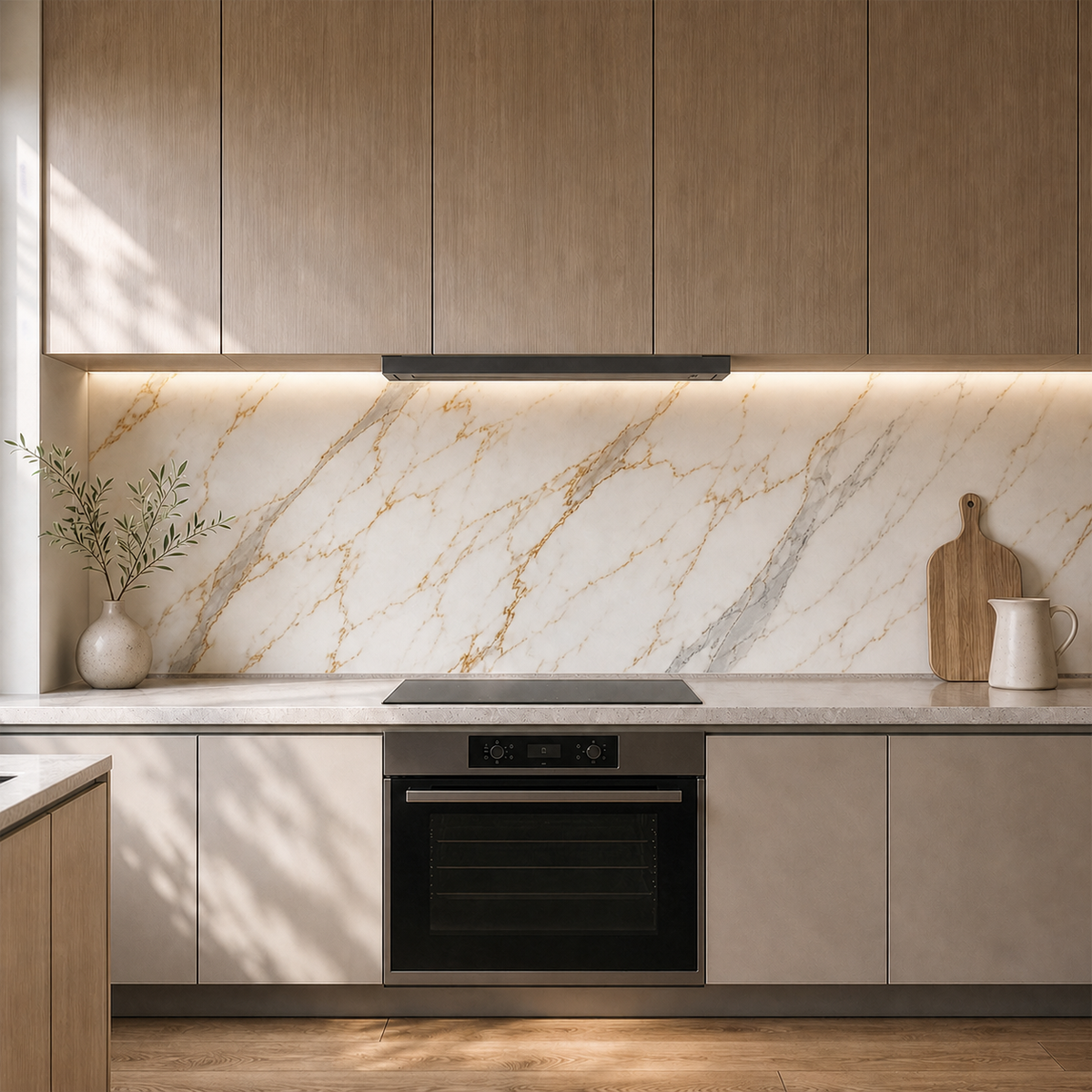 Crédence adhésive blanc or chaud effet marbre 250 x 120 cm - 3 m²