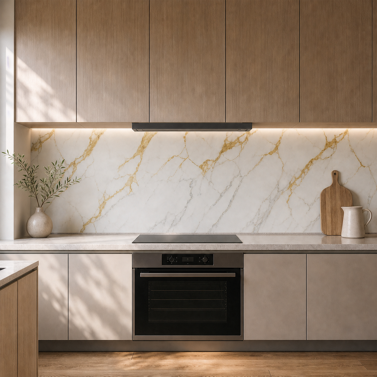 Crédence adhésive blanc or effet marbre 250 x 120 cm - 3 m²