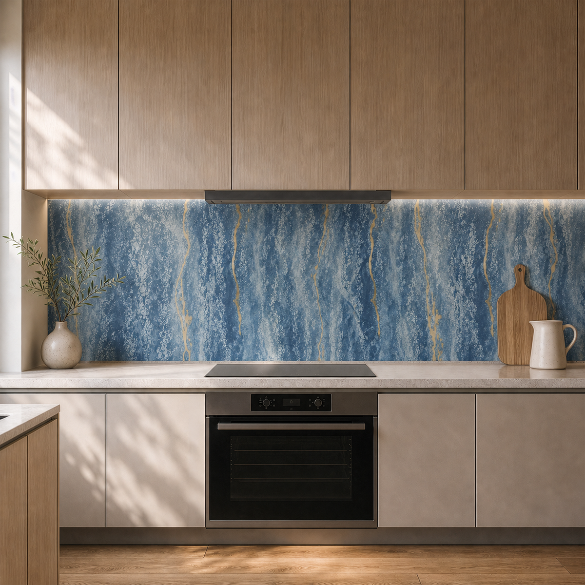 Crédence adhésive bleu or effet marbre 250 x 120 cm - 3 m²