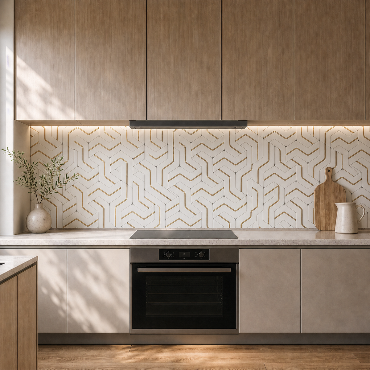 Crédence adhésive blanc or hexagone effet marbre 250 x 120 cm - 3 m²