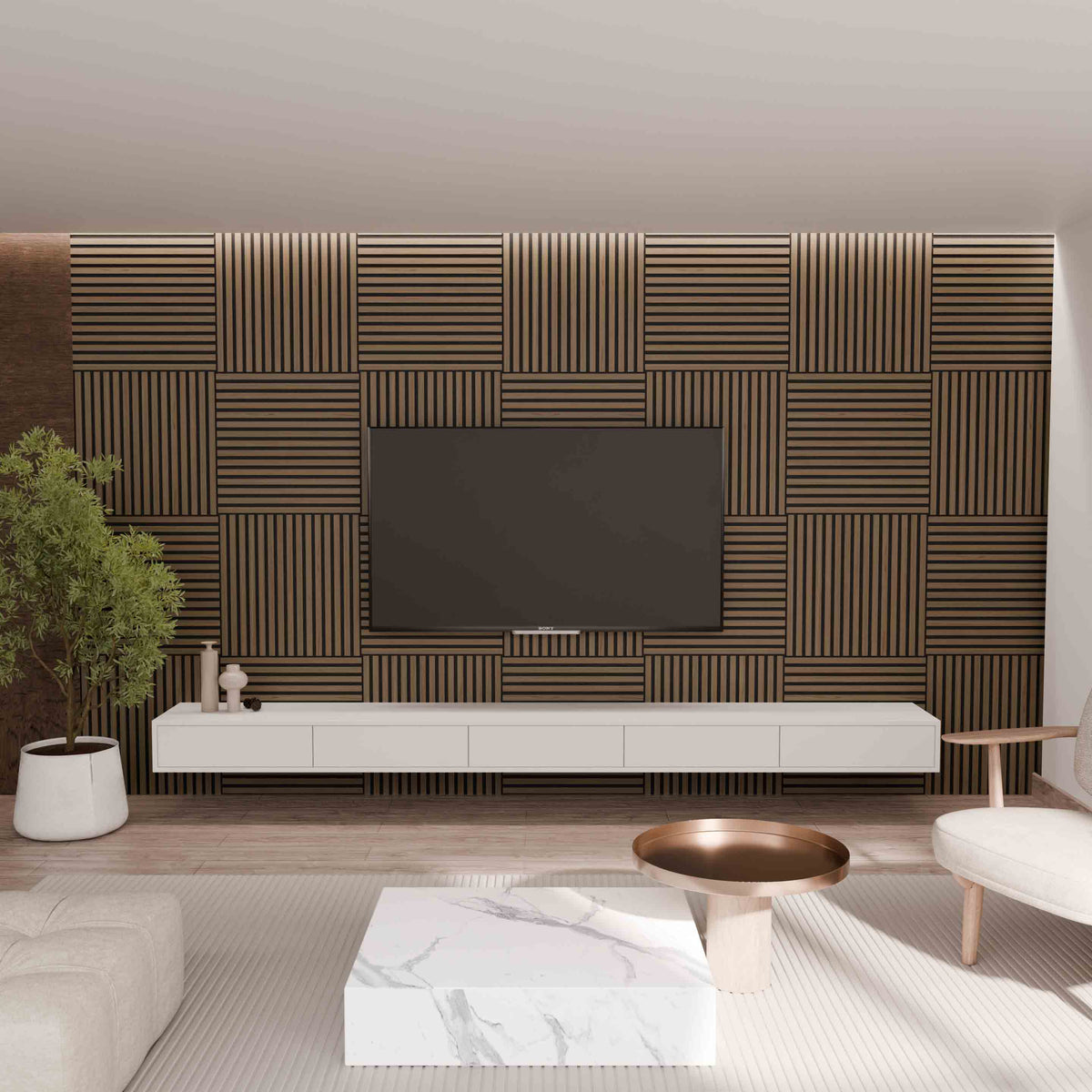 Wand-Akustikpaneel Eiche 60 x 60 cm - Modulplatte - 4er-Set