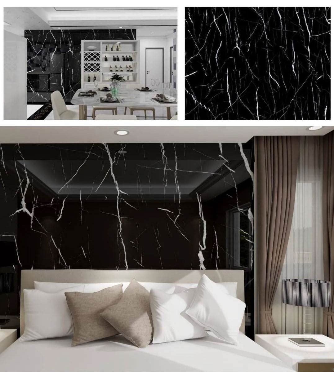 Panneau Adhésif - Effet Marbre Noir (2)